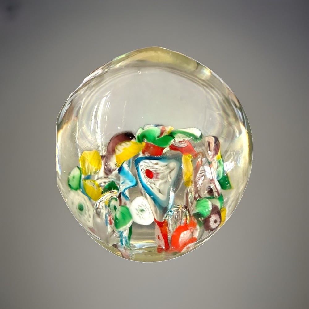 Vintage Hand Blown Art Glass Paperweight Multicolored Millefiori-Style Bubbles